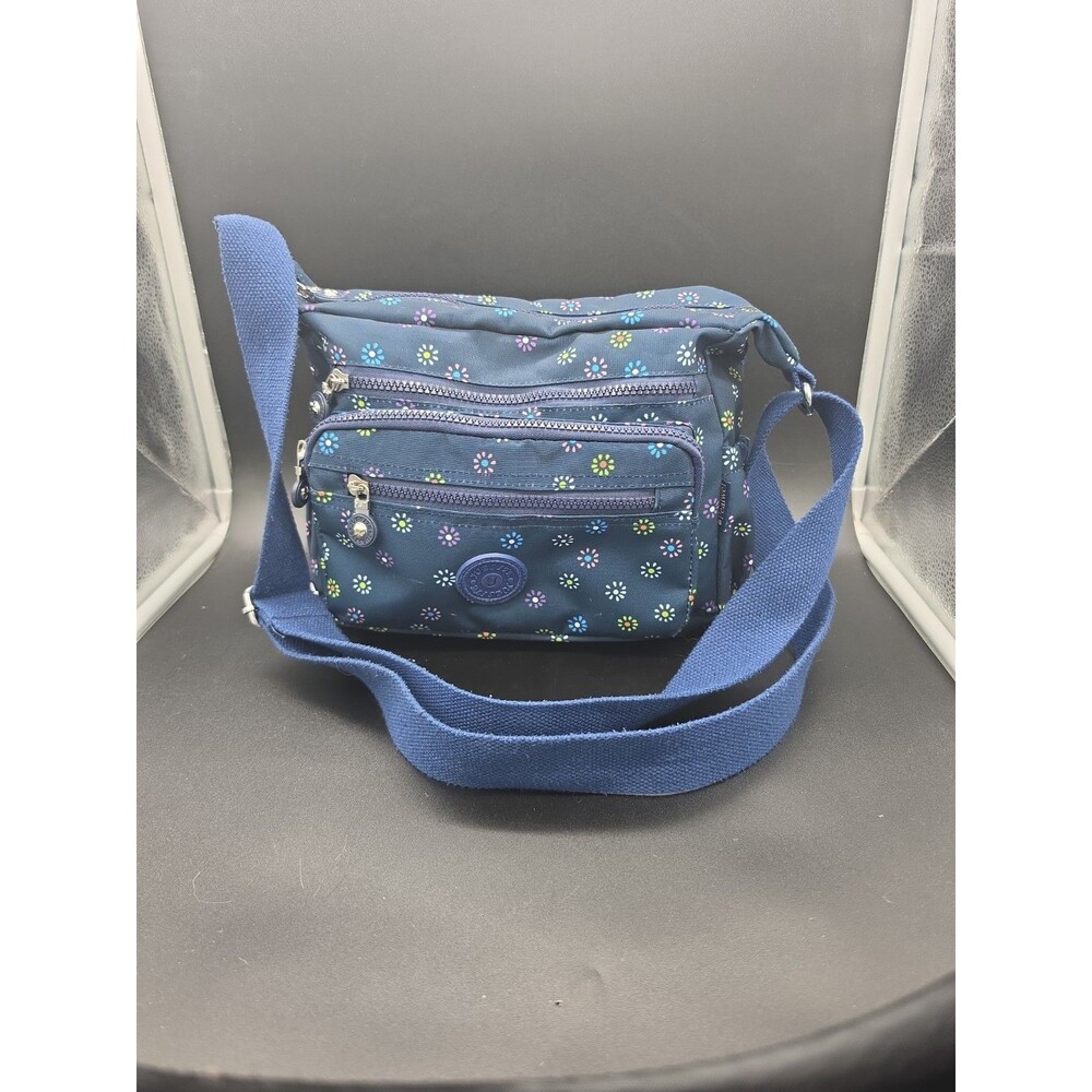 Floral Nylon Crossbody Bag Multi Pocket Blue Daisy Shoulder Messenger Travel...